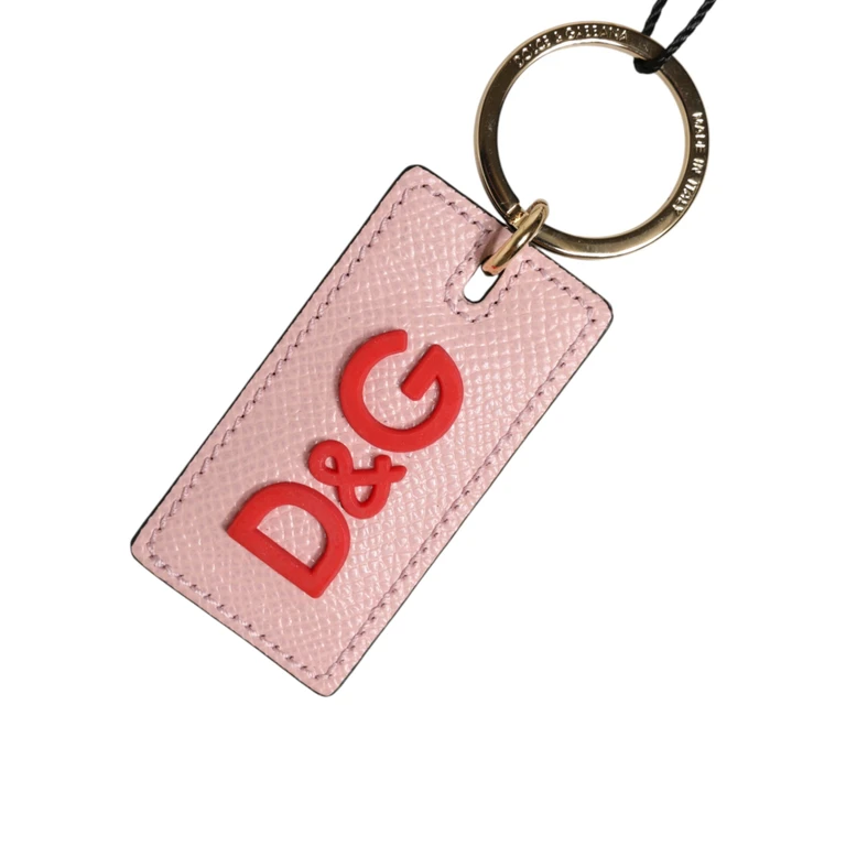 Dolce & Gabbana Pink Calf Leather Dg Logo Metal Ring Keychain Keyring 100lf - Unisex