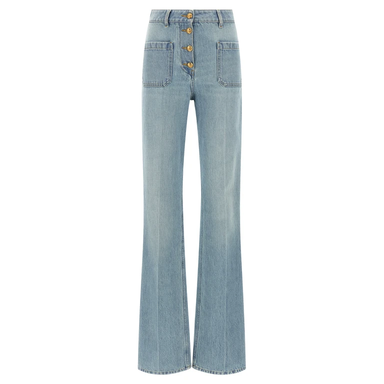 Blue Cotton High-Waisted Jean Clothing - Women