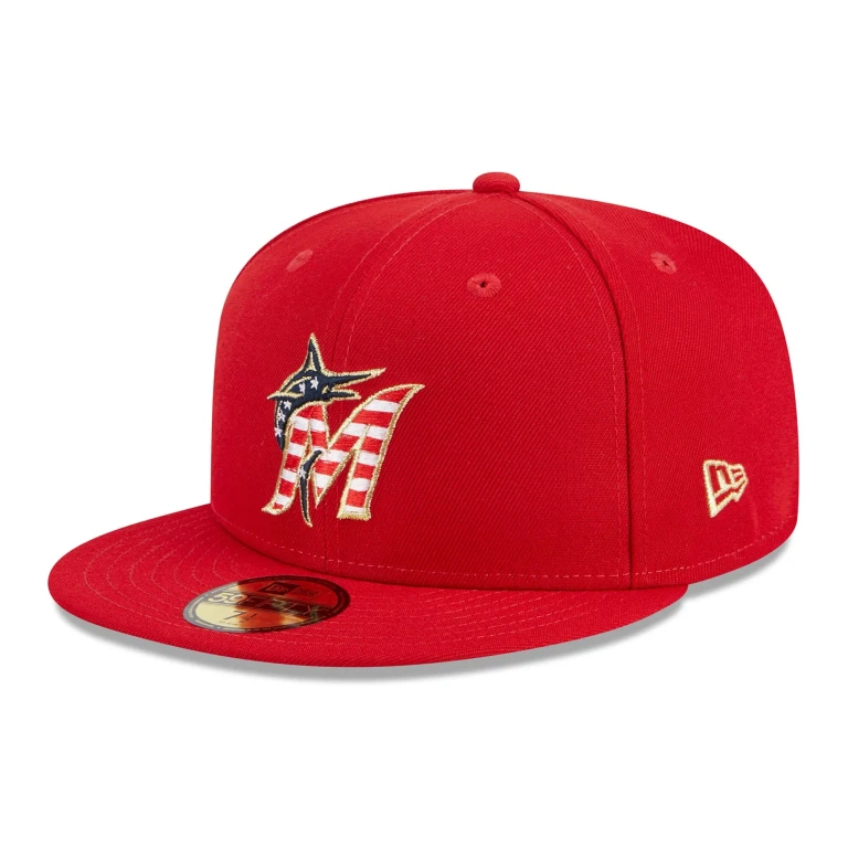 Men's MLB Miami Marlins 5950 July 4Th Fitted Red