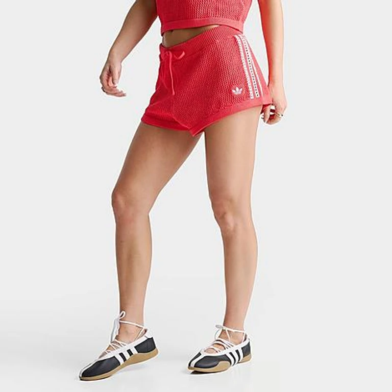 adidas Women's Originals Knitted Crochet Shorts in Semi Lucid Red Size: XS