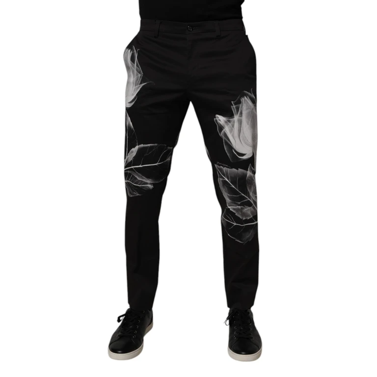 Dolce & Gabbana Black Cotton Floral Skinny Dress Pants Elastane - Men