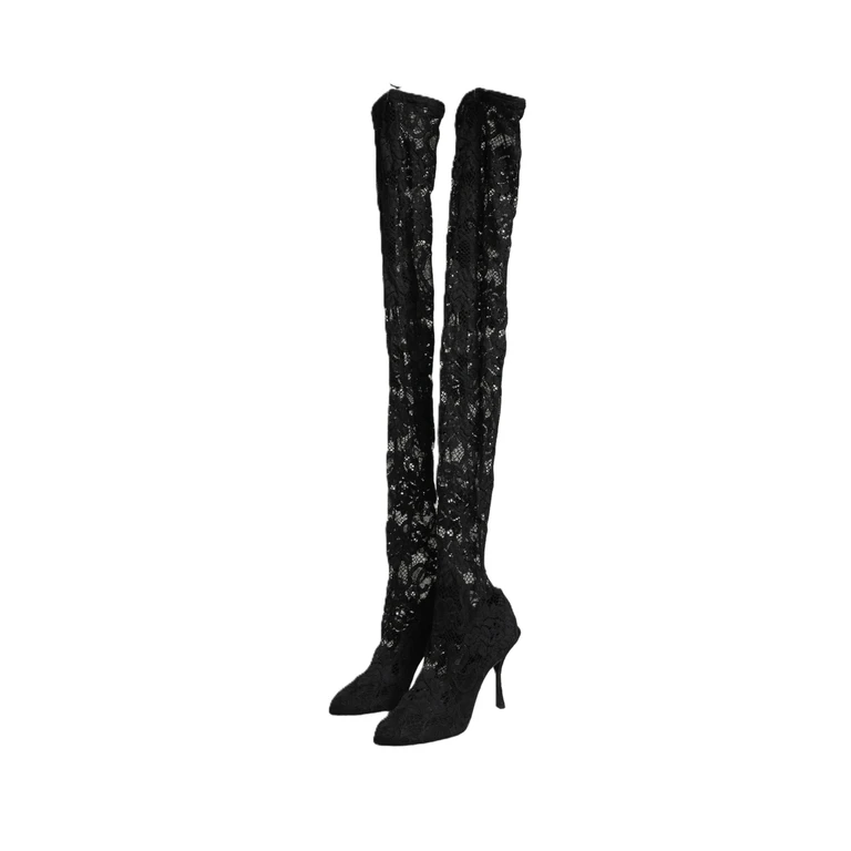 Dolce & Gabbana Black Taormina Lace Socks Boots Pumps Shoes Elastane - Women