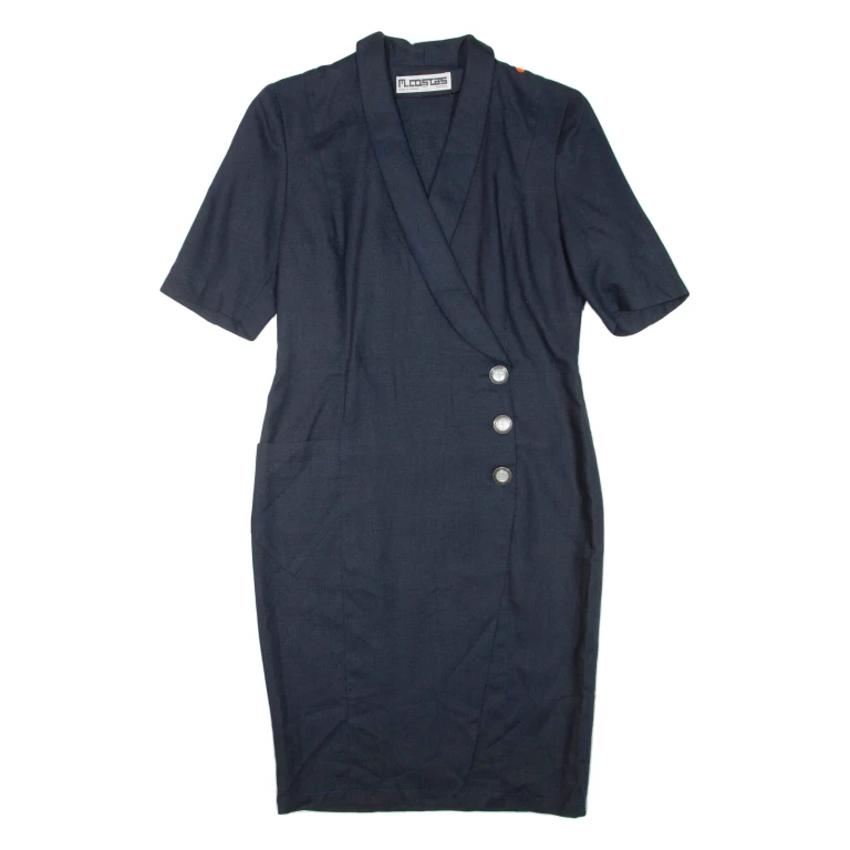 Womens Pencil Dress Blue Short Sleeve Knee Length L