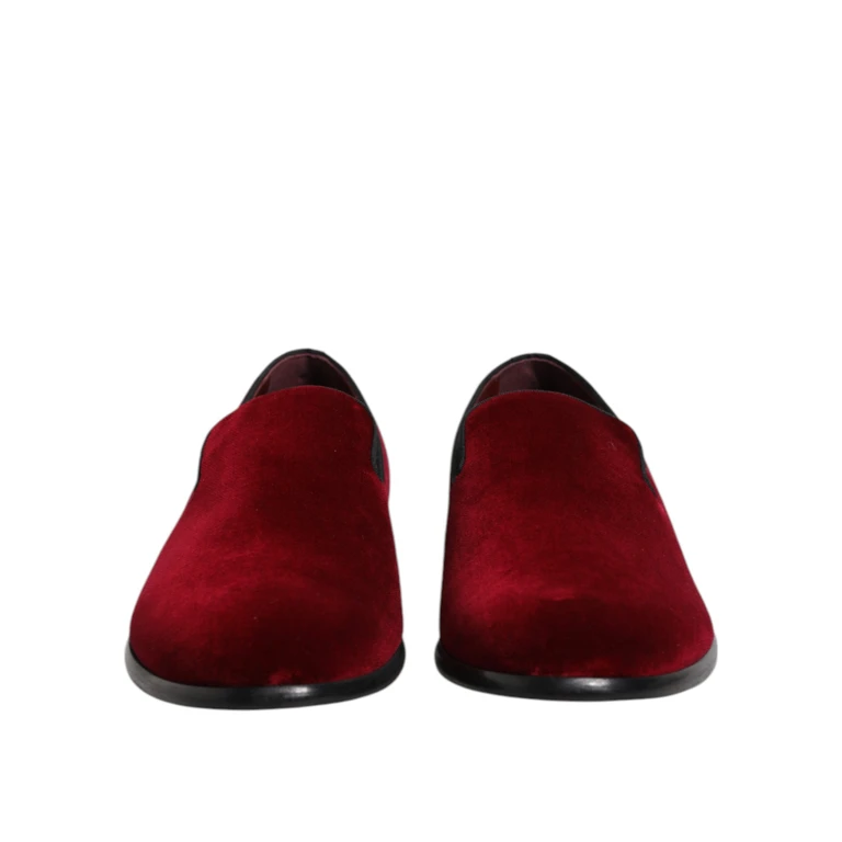 Dolce & Gabbana Red Cotton Velvet Slip On Loafers Formal Shoes Viscose - Men