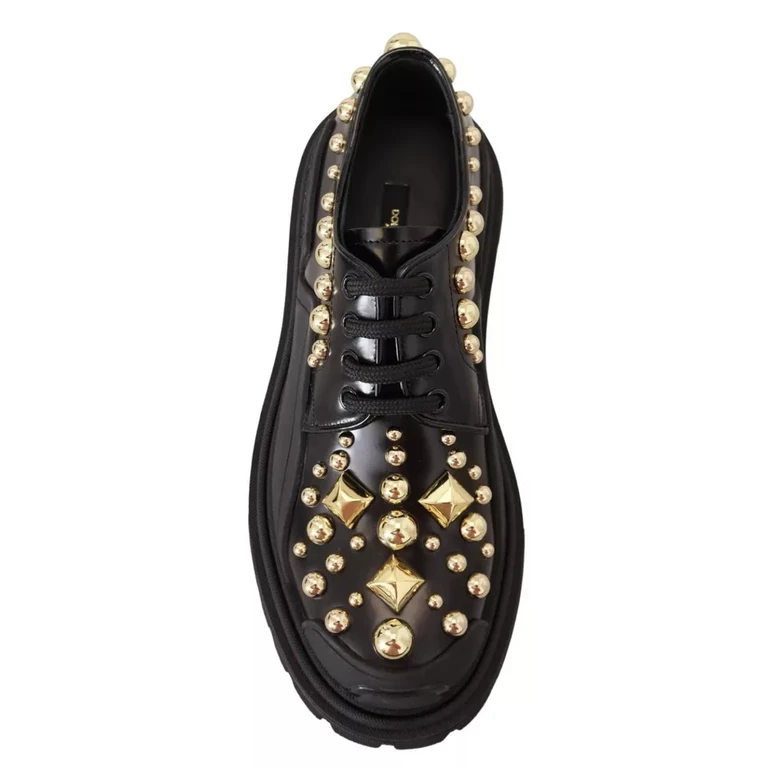 Dolce & Gabbana Black Leather Trekking Derby Embellished Shoes - Women