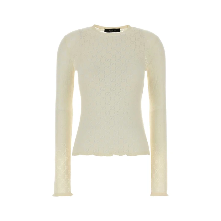 Gucci Ivory Gg Cotton Top Offwhite Exterior: Polyester Maglie - Women