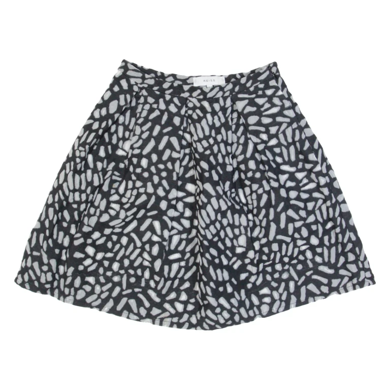 REISS Womens Pleated Skirt Black Short Spotted UK 4