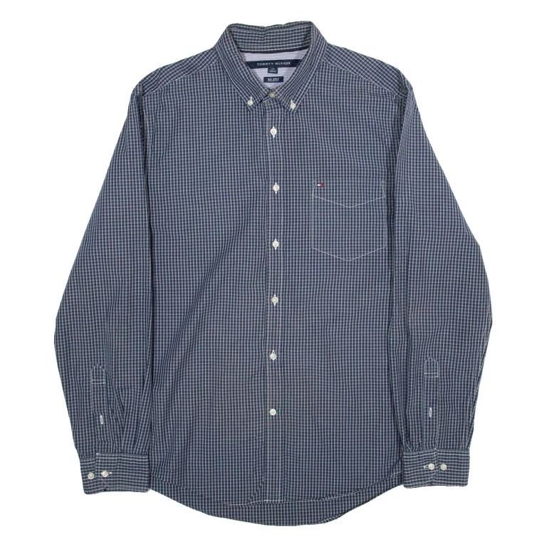 TOMMY HILFIGER Mens Shirt Blue Check Long Sleeve L