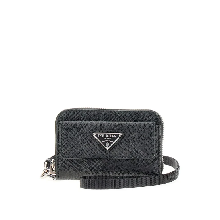 Prada Saffiano lederen kaarthouder met riem