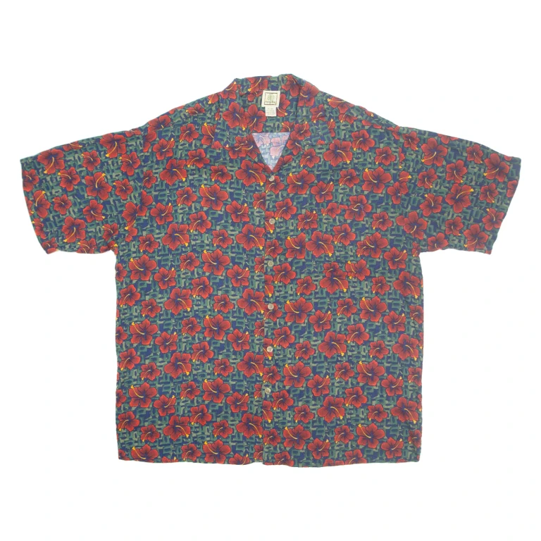 MORRO BAY Mens Hawaiian Shirt Red Floral XL