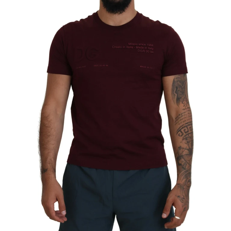 Dolce & Gabbana Maroon Printed Short Sleeves Men T-Shirt Cotton - Men