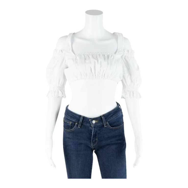 COUNTRY LADY Cropped Womens Blouse White XS