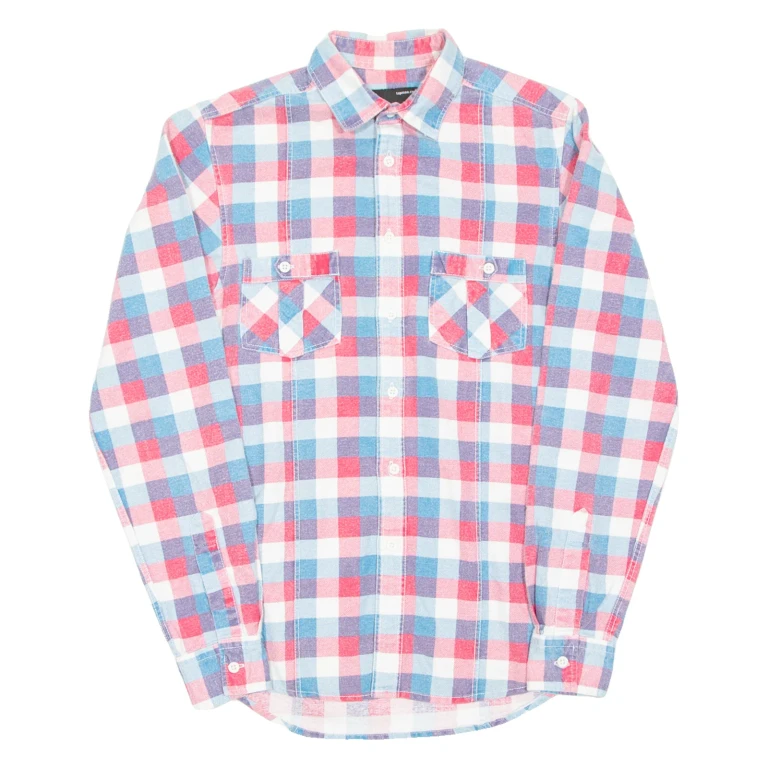 TOPMAN Mens Flannel Shirt Red Check Long Sleeve XS