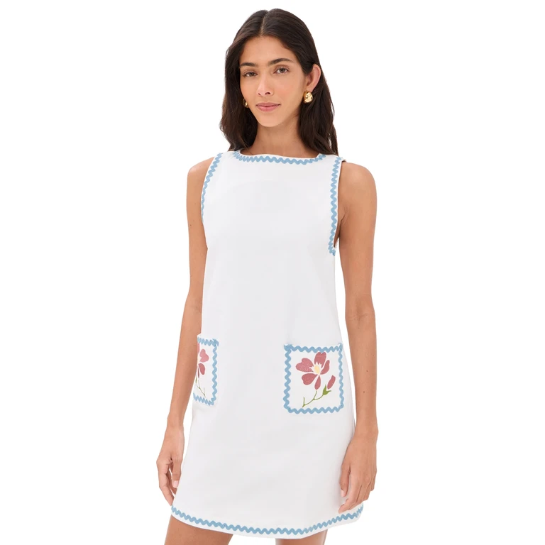 Another Girl Ric Rac Floral Shift Dress Ivory XS