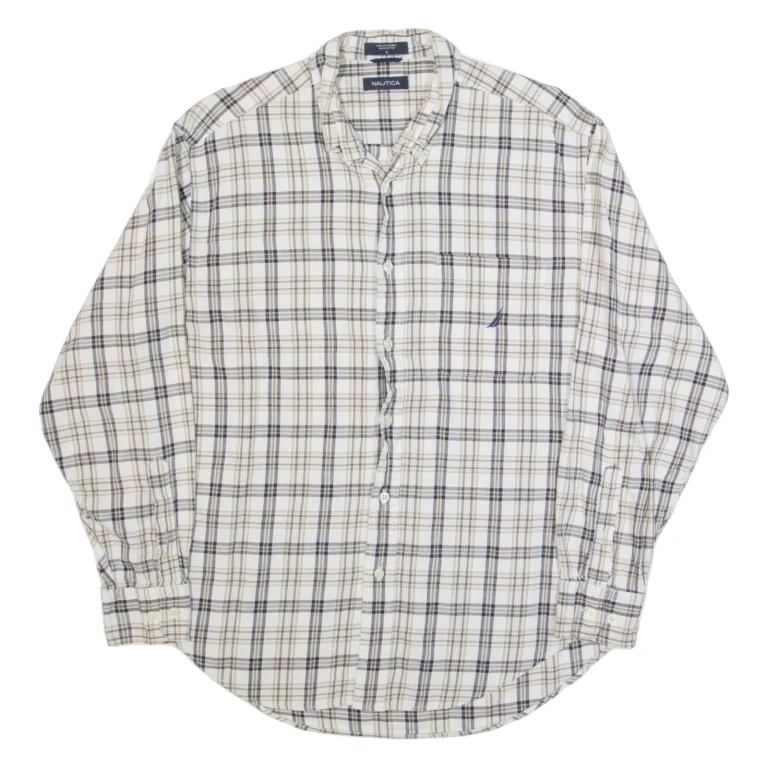 NAUTICA Mens Shirt White Check Long Sleeve L