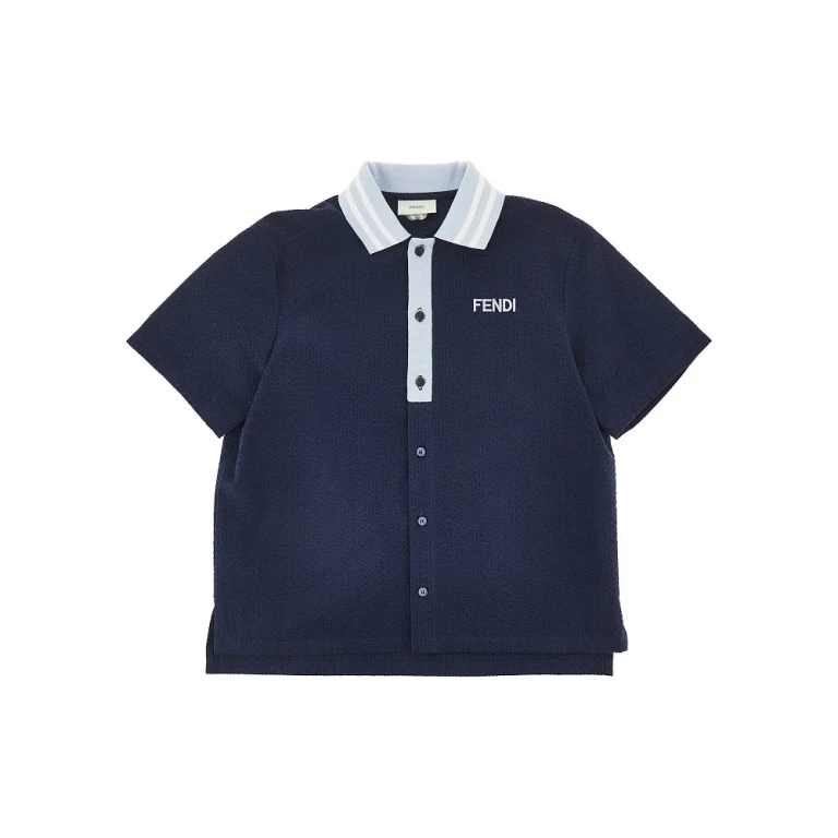FENDI Cotton seersucker shirt with logo Kids 8Y
