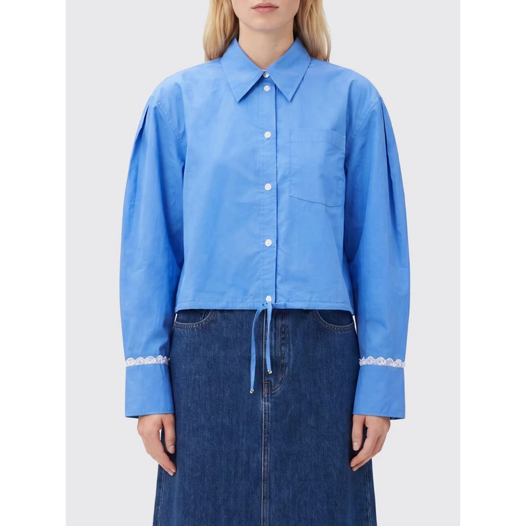 Cotton Shirt with Balloon Sleeves and Drawstring Hem (A1140008591)