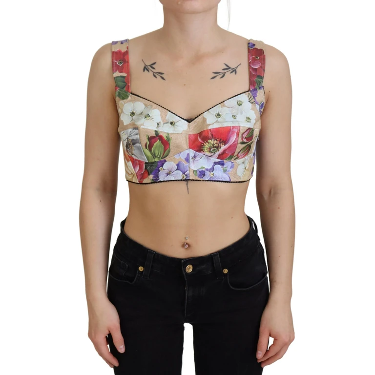 Dolce & Gabbana Multicolor Floral Cropped Bustier Corset Top Nylon Cotton Elastane - Women
