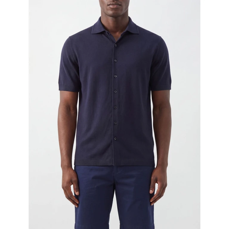 Short-Sleeved Stretch Cotton Polo Shirt with Classic Collar (30344938)