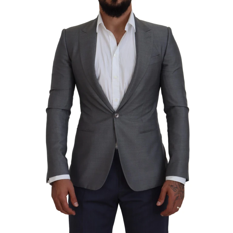 Dolce & Gabbana Gray Wool Silk Slim Fit Jacket Blazer Clothing - Men
