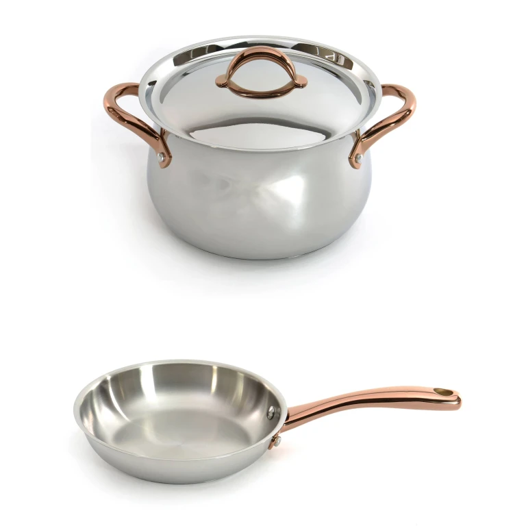 Ouro Gold 3pc 18/10 Stainless Steel Starter Set, SS Lids, Rose Gold Handles