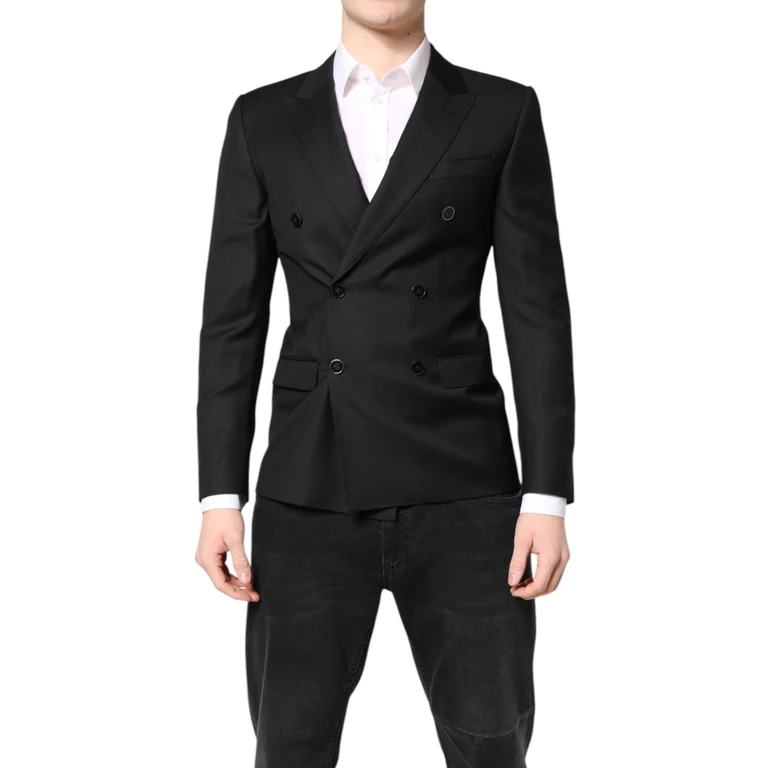 Dolce & Gabbana Black Martini Double Breasted Coat Blazer Virgin Wool Clothing - Men
