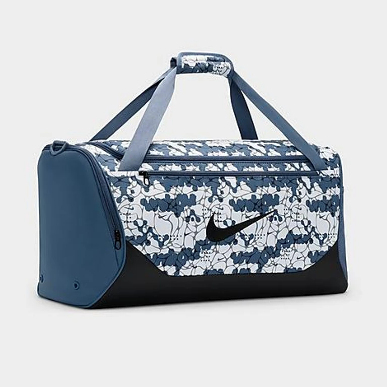 Nike Brasilia Allover Print Training Duffel Bag (Medium, 60L) in Diffused Blue/Black