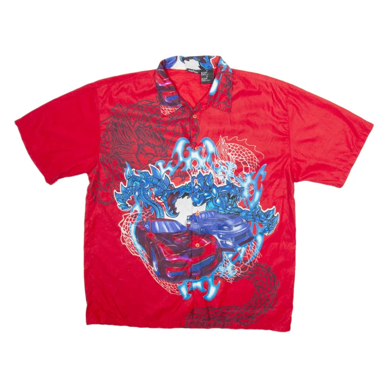 TD Mens Shirt Red Crazy Pattern XL