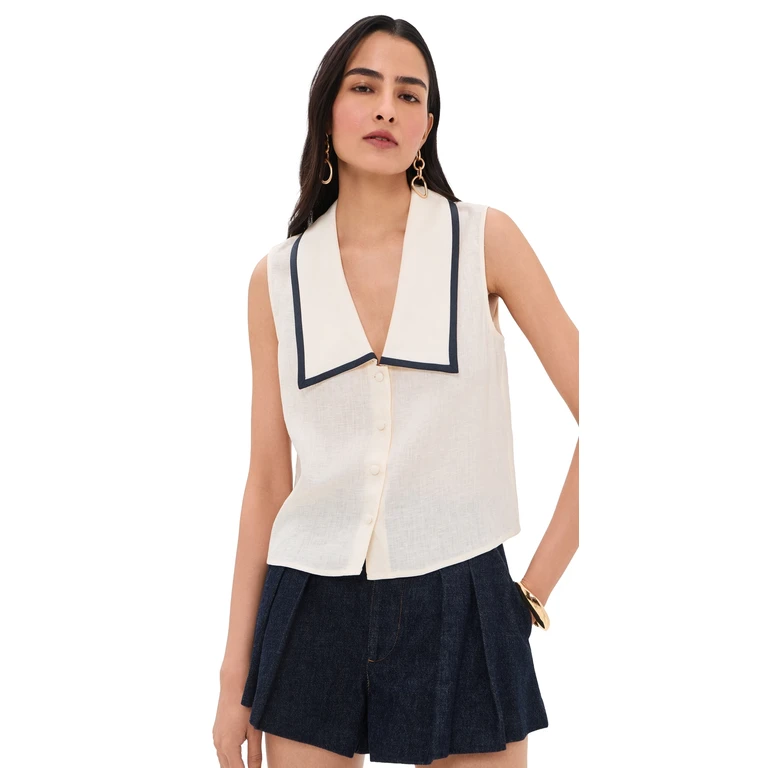 The Cabana Linen Top Cream Multi M