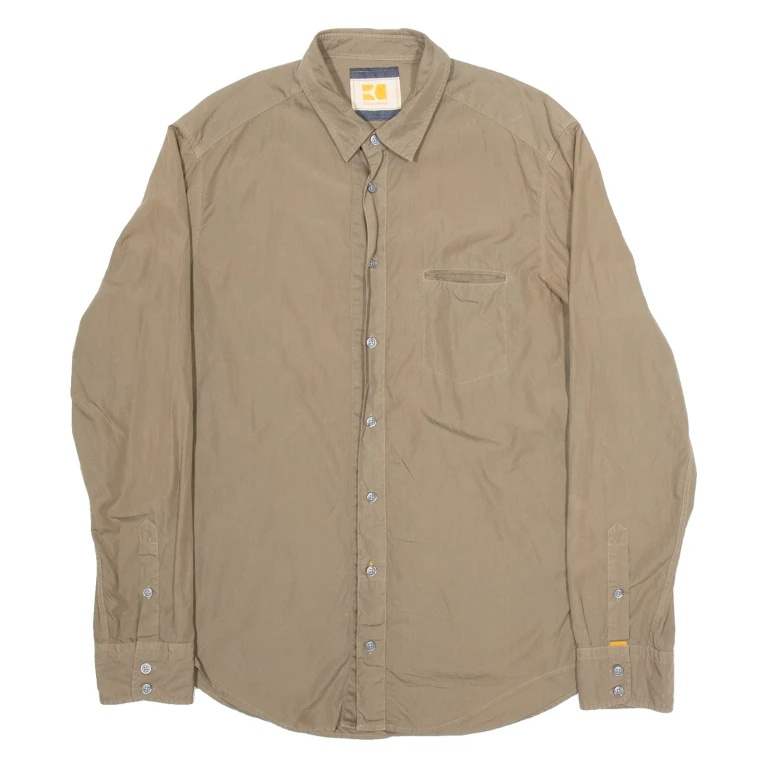 BOSS Mens Plain Shirt Brown Long Sleeve L