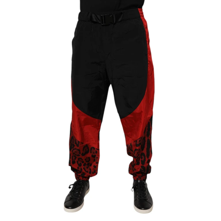 Dolce & Gabbana Black Red Leopard Jogger Sweatpants Pants And Nylon - Men