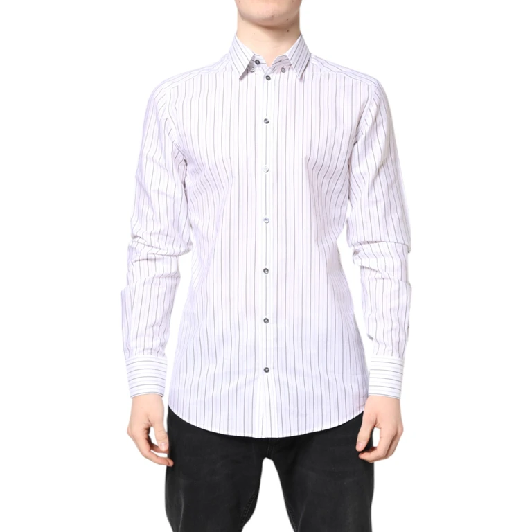 Dolce & Gabbana White Stripes Cotton Gold Formal Dress Shirt - Men