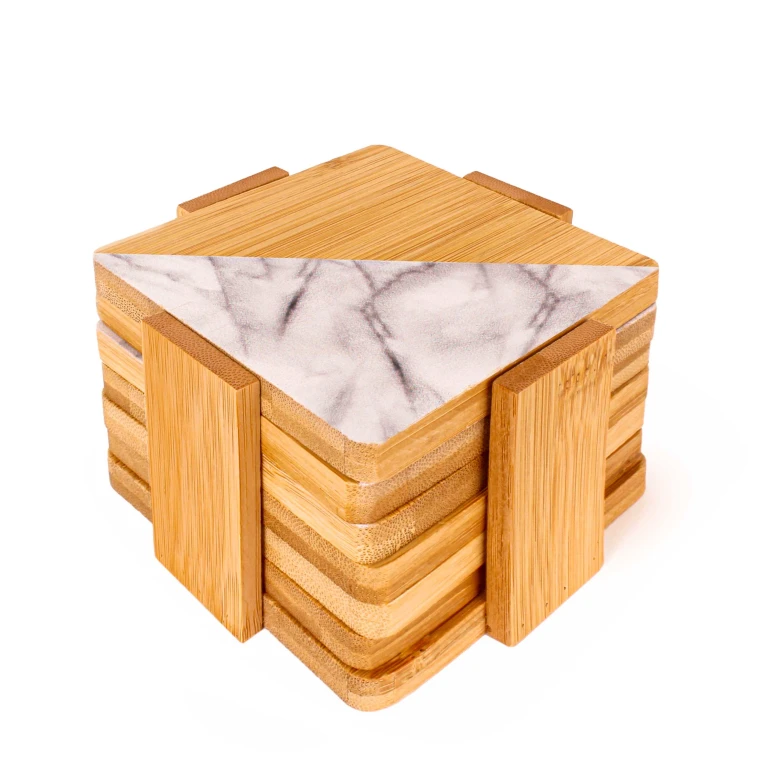 Bamboo 7pc Two-Tone Bamboo Coaster Set, Square