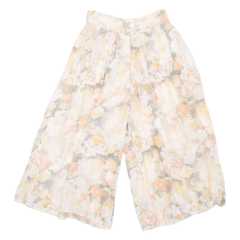 Floral Womens Trousers White Regular Wide-Leg W27 L20