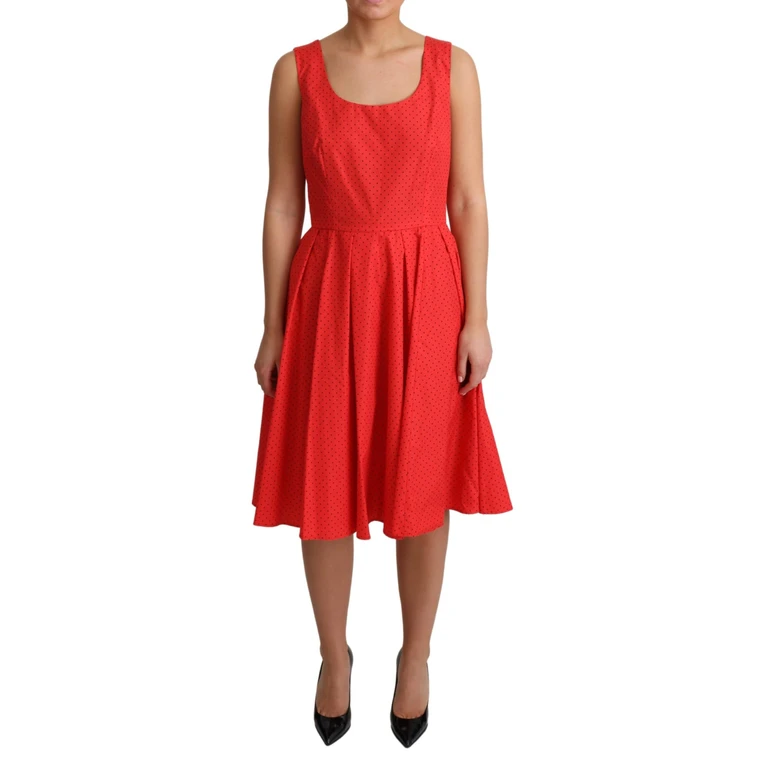 Dolce & Gabbana Red Polka Dotted Cotton A-Line Dress - Women