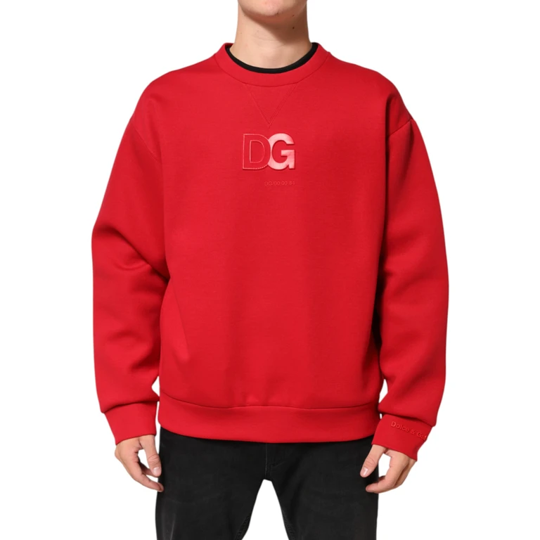 Red Dg Logo Crew Neck Men Sweatshirt Sweater Cotton Nylon Clothing - Men