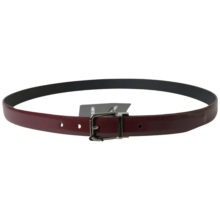 Dolce & Gabbana Bordeaux Leather Silver Metal Buckle Belt - Men