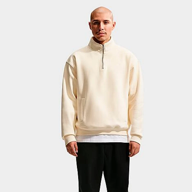 Nike Men's Solo Swoosh Fleece Quarter-Zip Top in Coconut Milk/White Size: XS