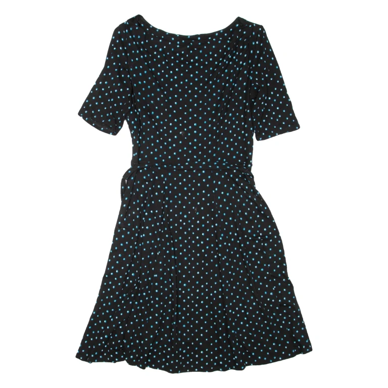 MONSOON Womens Day Dress Black Viscose Spotted Short Sleeve Knee Length UK 12