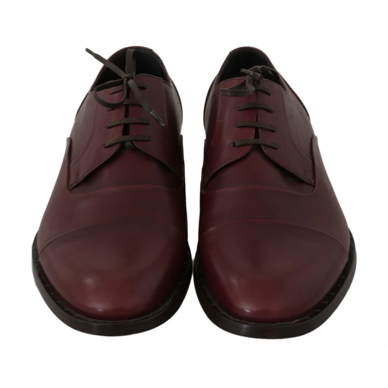 Red Bordeaux Leather Derby Formal Shoes - Men