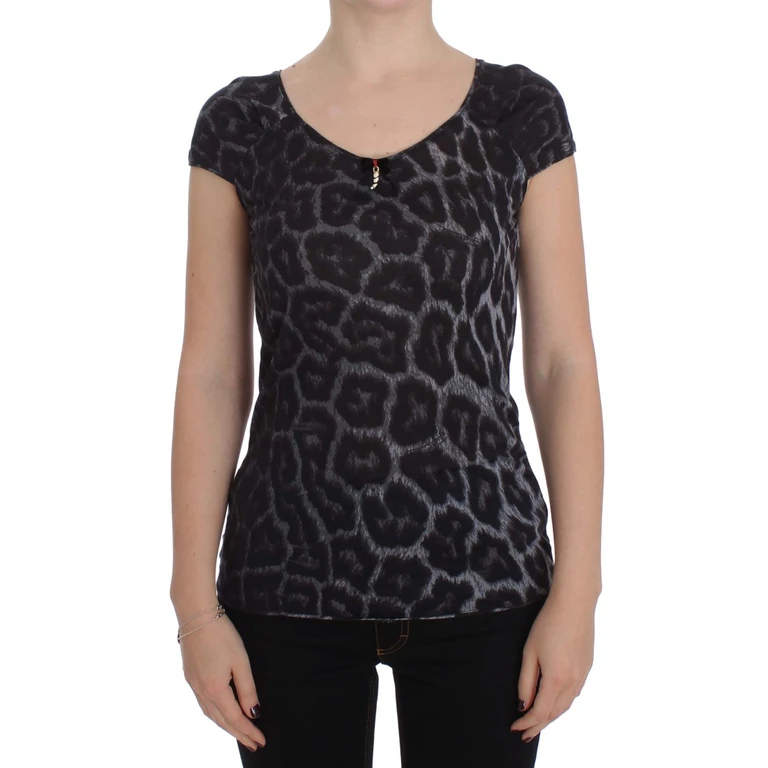 Roberto Cavalli Gray Leopard Modal T-Shirt Blouse Top - Women