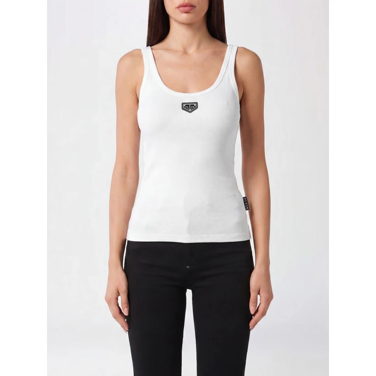 Sleeveless Slim Fit Ribbed Top in Cotton Blend with Logo (UAECWTK3855PTE003N01)