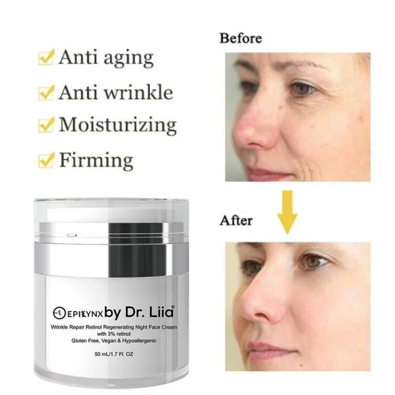 Wrinkle Repair Retinol Night Cream - Vegan, Gluten-Free, Regenerating Anti-Aging Moisturizer