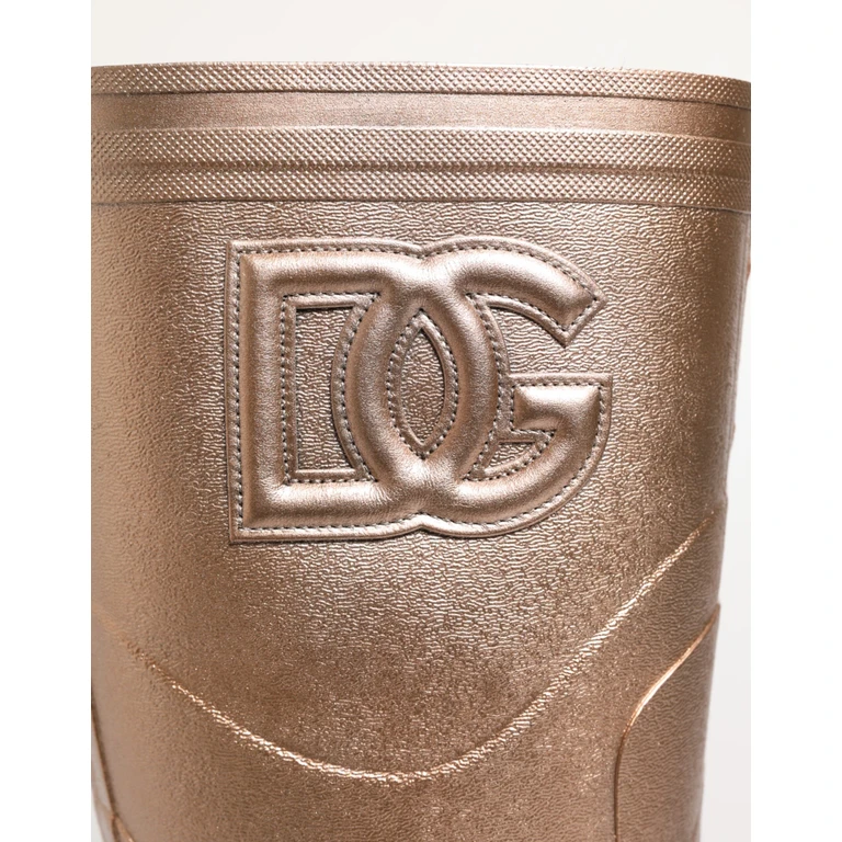Dolce & Gabbana Rose Gold Rubber Pull On Rain Boots Shoes - Women