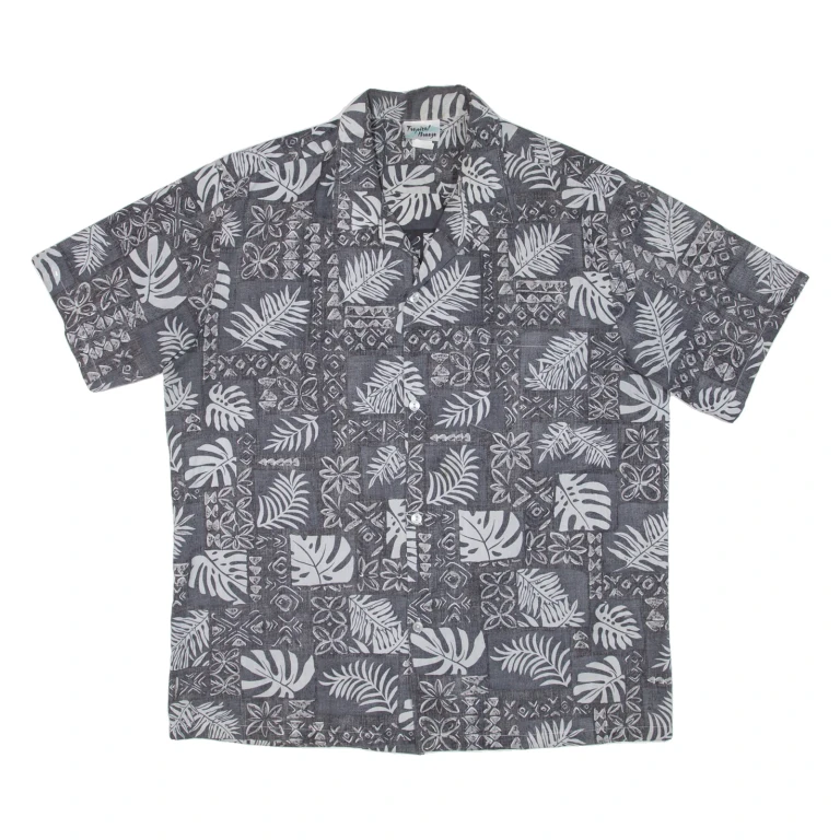 TROPICAL BREEZE Mens Hawaiian Shirt Grey Floral XL