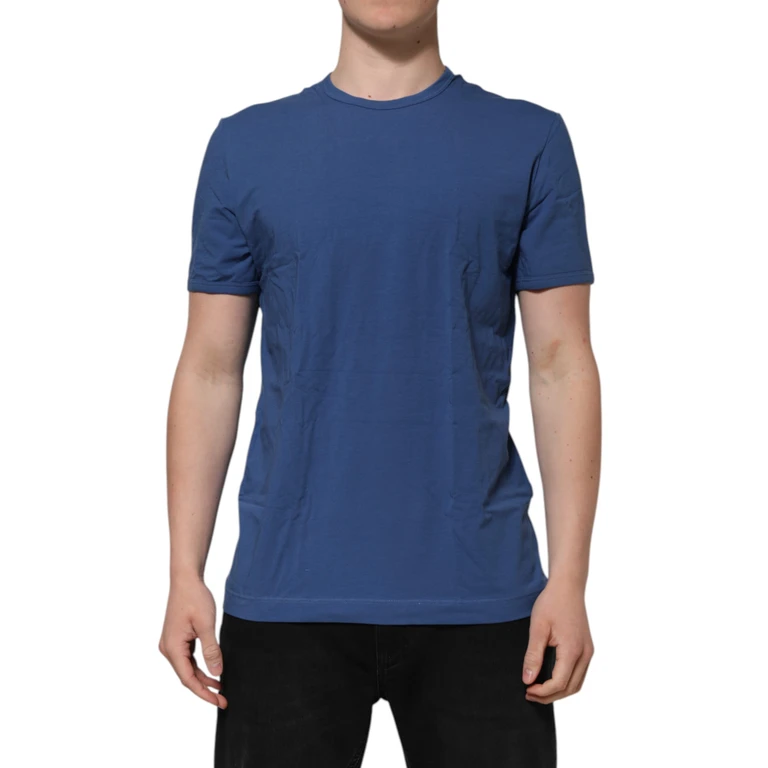 Blue Cotton Men Round Neck Underwear T-Shirt Elastane - Men