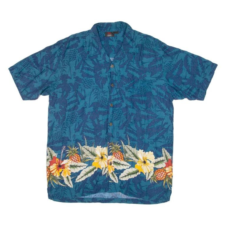 EMERGENCY EXIT Mens Hawaiian Shirt Blue Floral L