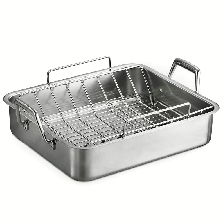 16.5" Stainless Steel Deep Roasting Pan with Basting Grill and V-Rack