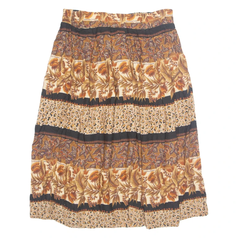 LEE WINTER Womens A-Line Skirt Brown Midi 90s Floral L
