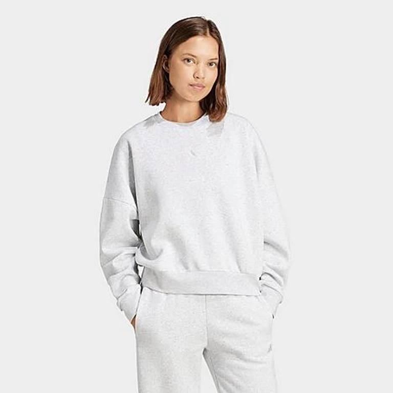 adidas Women's Sportswear Essentials Small Logo Feel Cozy Sweatshirt in Light Grey Heather/White Size: XS